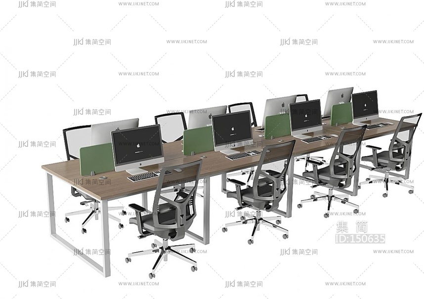现代员工工位，办公桌办公椅，