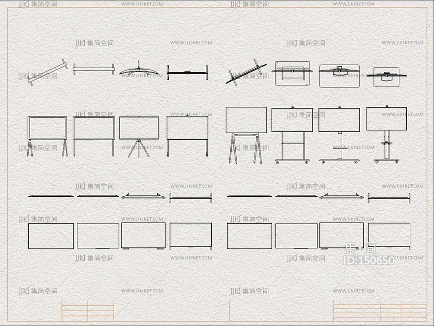现代综合器材设备图库_移动电视支架_电视机_液晶电视_施工图CAD图纸