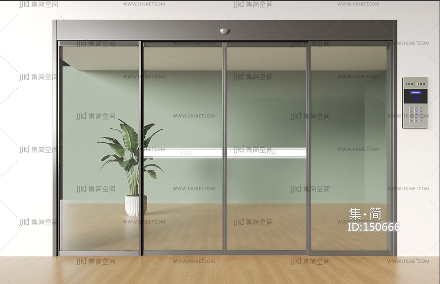 现代电动玻璃门_感应门,玻璃门自动门，门禁3D模型