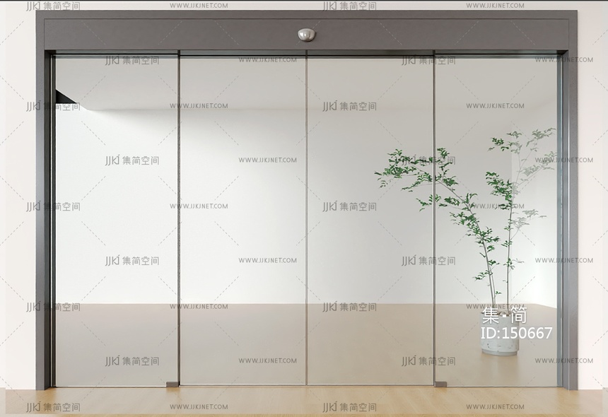 现代电动门_感应门_电动玻璃门_电动感应门_电动移门_公司感应门3D模型