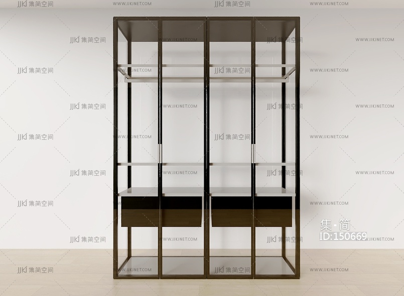 现代展示柜_装饰柜_手办柜玻璃书柜3D模型