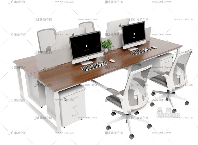 现代工位办公桌，员工工位苹果电脑，办公椅