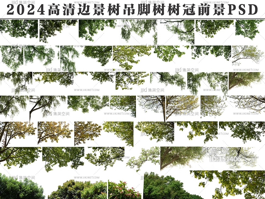 免抠边景树吊脚树挂角树树冠前景贴图