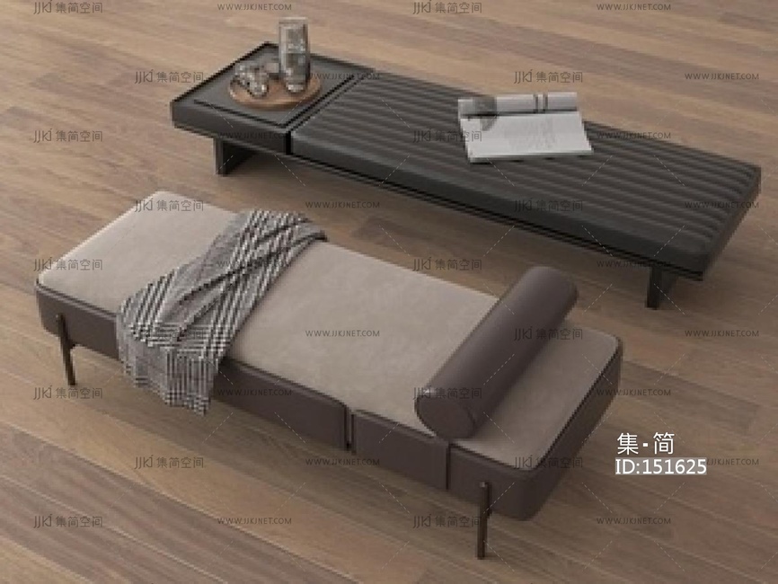 侘寂床尾凳沙发凳SU模型