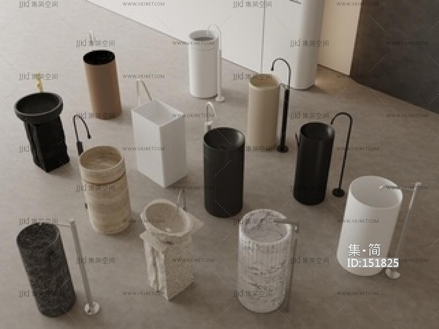 台盆_洗手台_柱盆SU模型