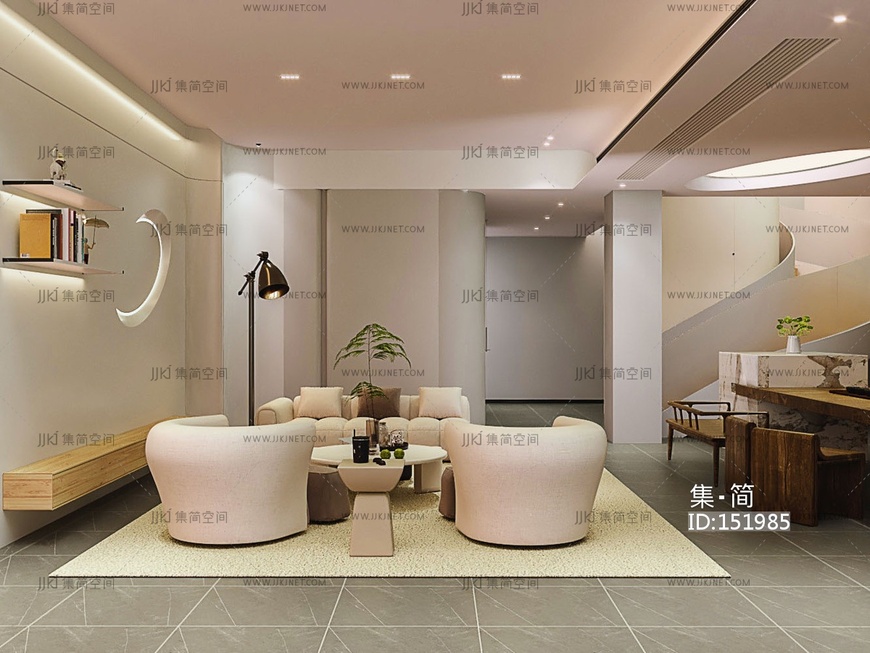 现代地下室客厅沙发茶几组合