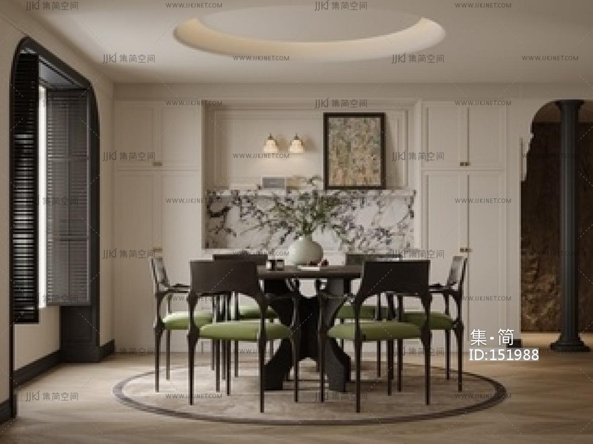 法式中古家居餐厅SU模型