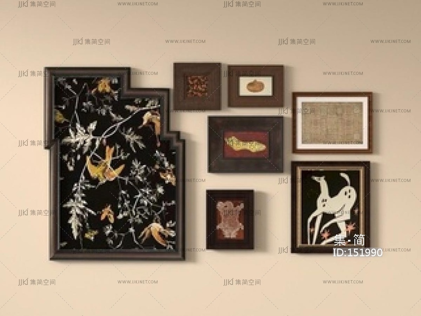 中古侘寂挂画_照片墙_饰品摆件SU模型
