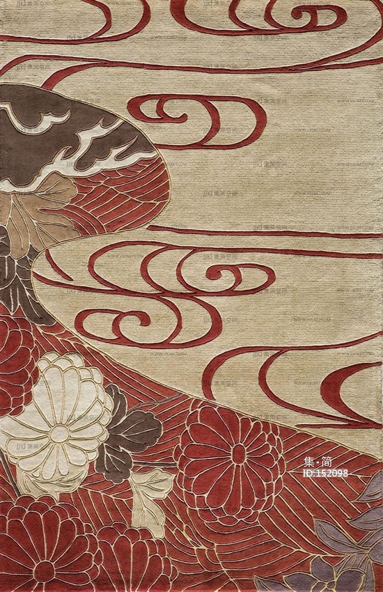 新中式祥云云纹图案地毯酒店荷花图案地毯 (5)