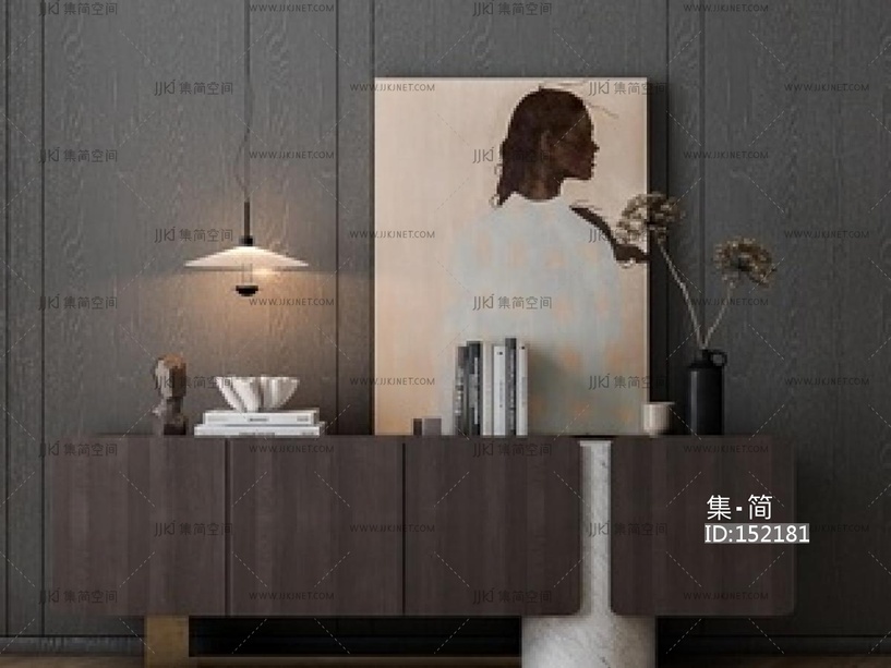 意式轻奢玄关柜_入户玄关柜_边柜SU模型