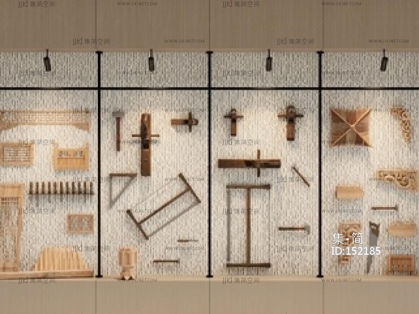 现代新中式挂件_现代开放柜木雕饰_装饰墙_工具_木工SU模型2