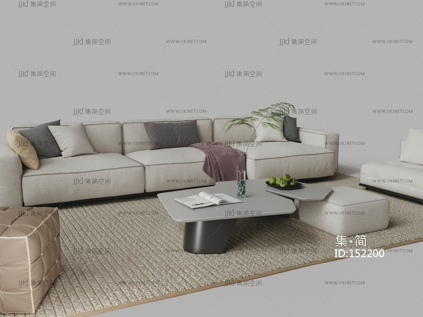 现代布艺沙发茶几组合