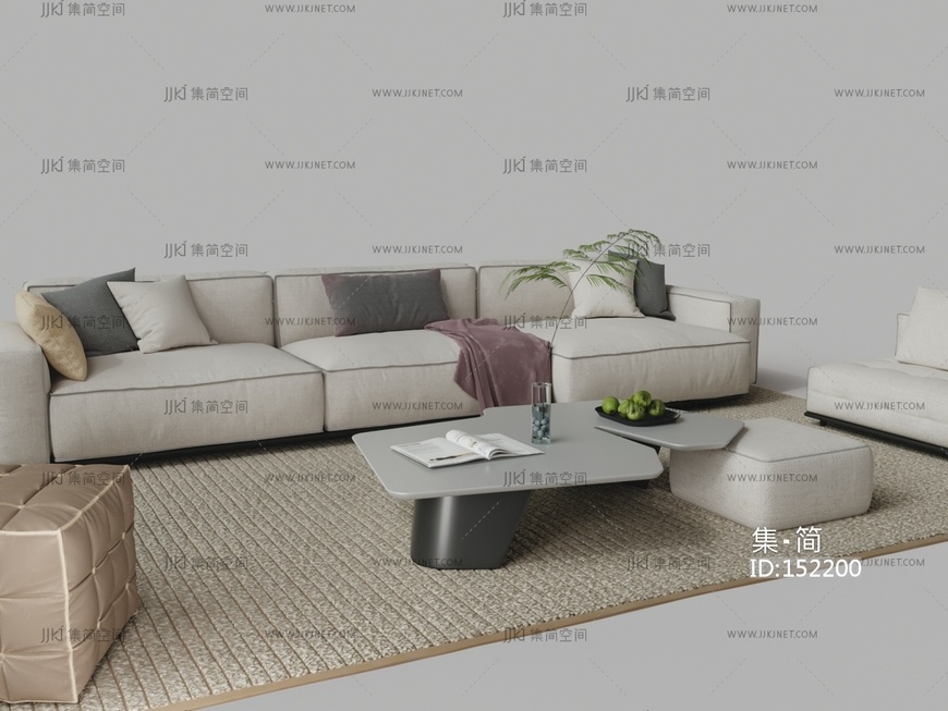 现代布艺沙发茶几组合