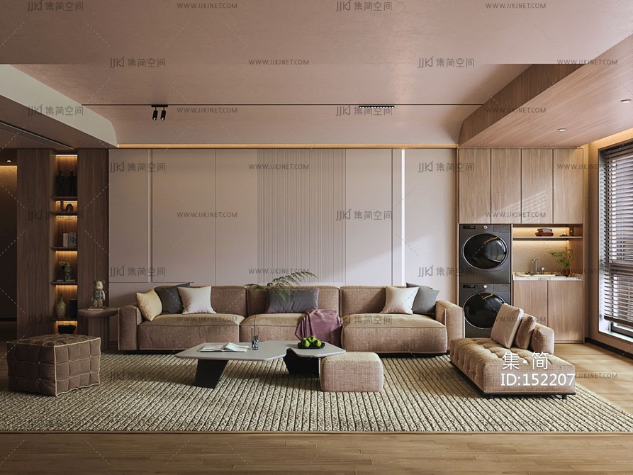 现代客厅 布艺沙发组合 背景墙