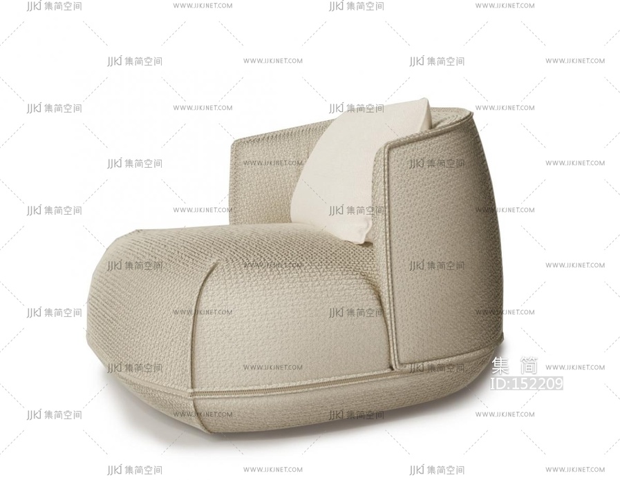 现代布艺绒布白色单人沙发