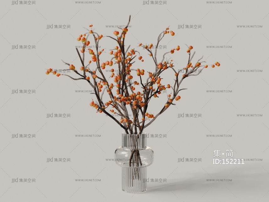 08现代玻璃红果花瓶花艺