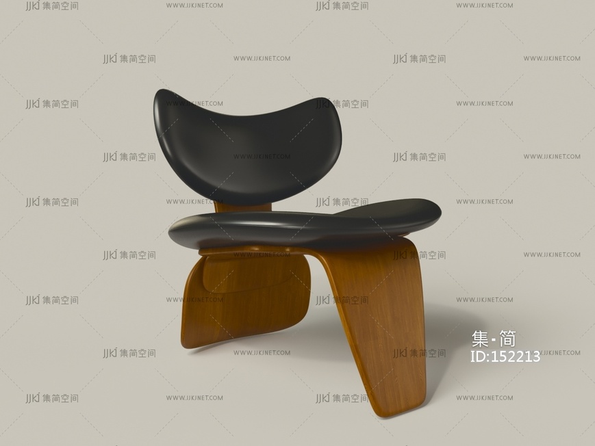 10现代栗木实木黑色皮革休闲椅