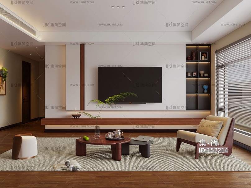 11中古风客厅 电视墙 茶几组合