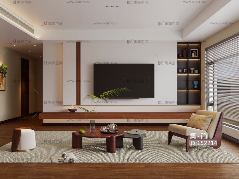 11中古风客厅 电视墙 茶几组合