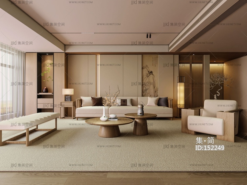 中古风客厅 沙发茶几组合 背景墙