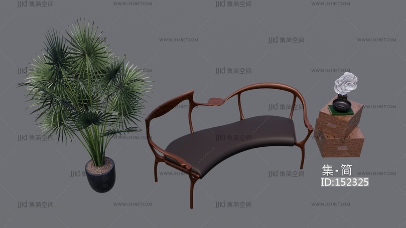 异形 实木沙发 植物组合