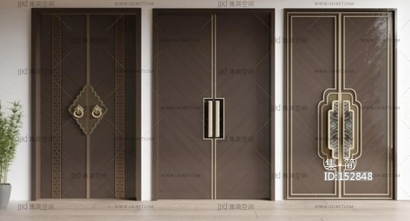 新中式双开门_新中式双开门SU模型