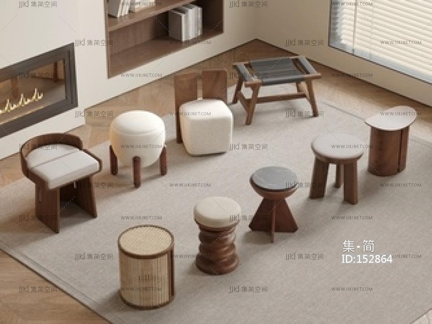 中古其他凳子_木凳_换鞋凳_沙发凳_圆凳_凳子SU模型