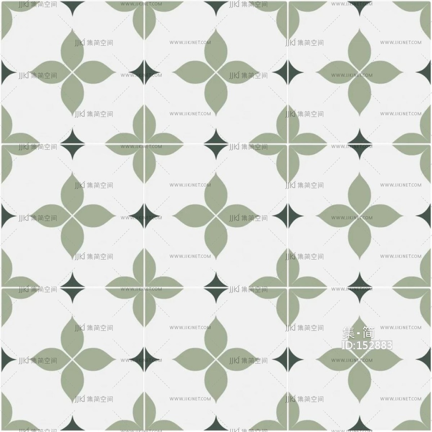 法式北欧仿古砖_绿色复古几何花砖_法式北欧清新花砖贴图