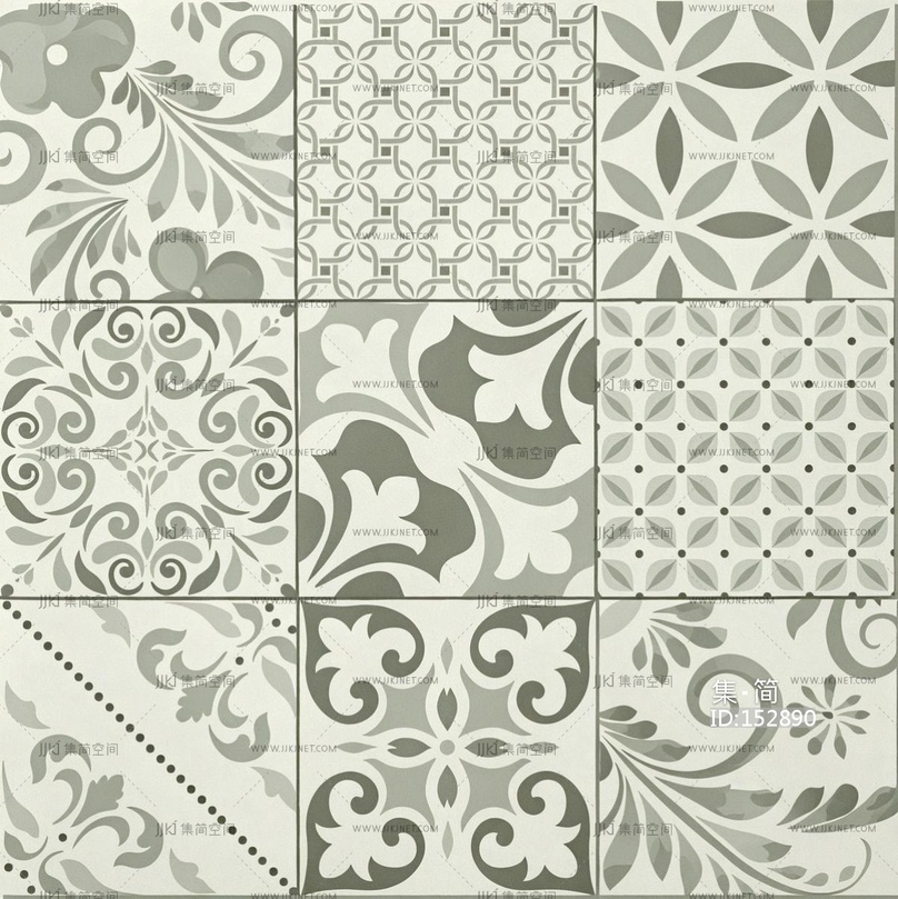 法式复古花纹砖_法式复古风花砖贴图