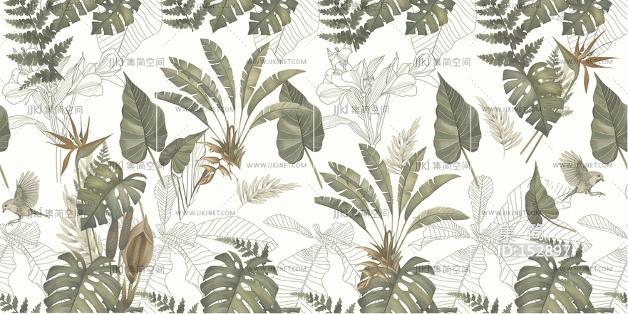 法式奶油仿古砖_植物长条花砖_花砖_墙砖_艺术砖贴图