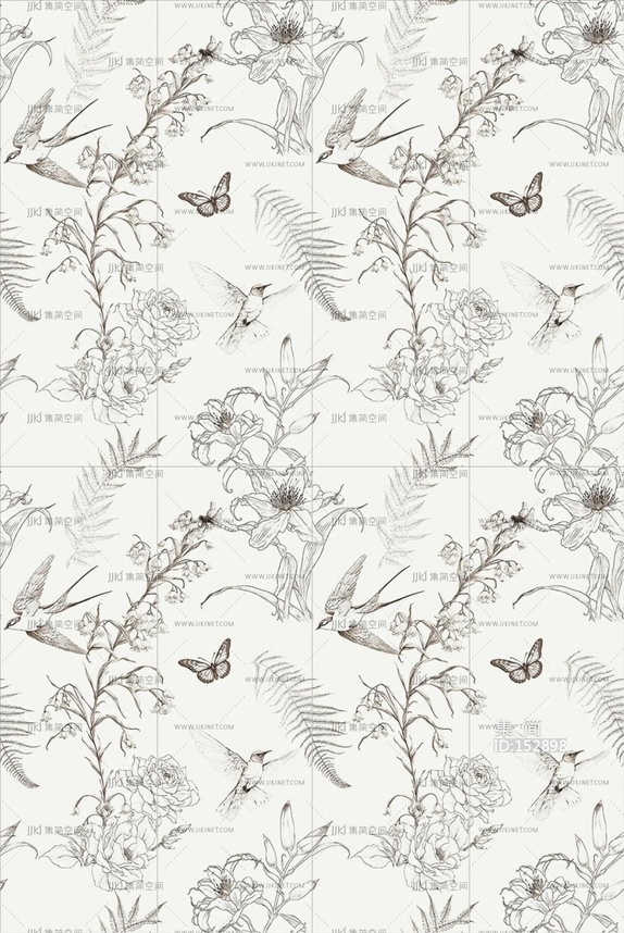 法式现代瓷砖_无缝花鸟瓷砖_无缝卫浴花鸟瓷砖_无缝暖白花鸟瓷砖_法式浪漫花鸟瓷砖_无缝中式花鸟瓷砖贴图