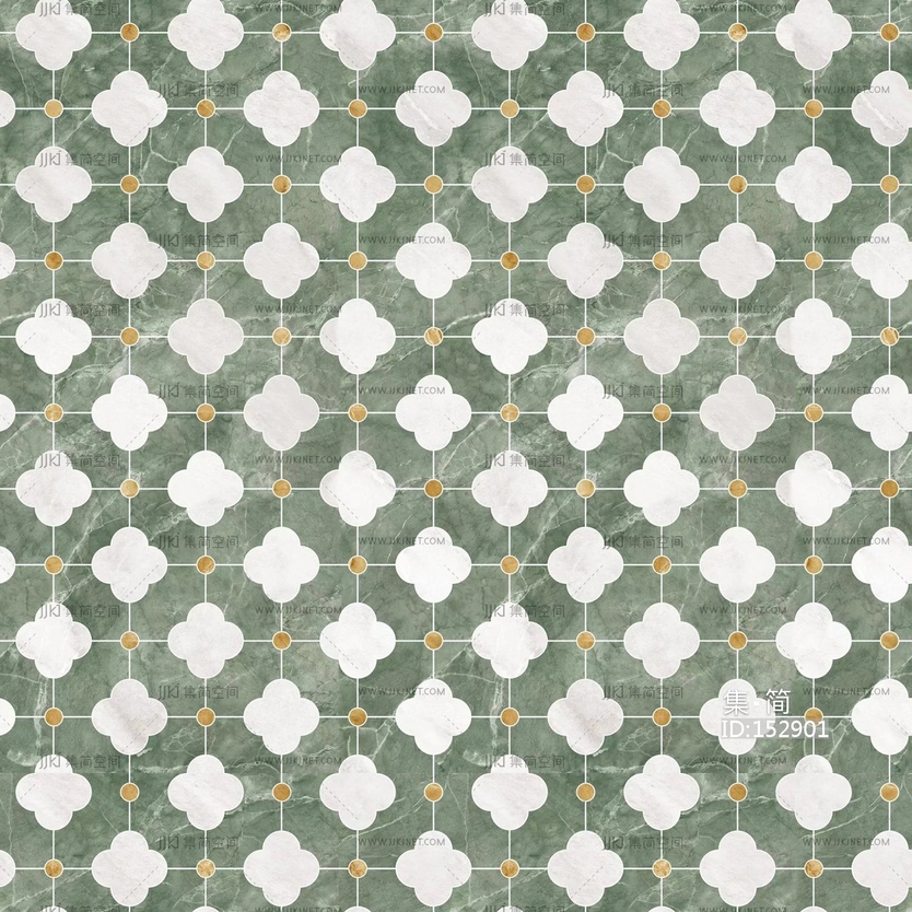 法式中古瓷砖_无缝绿色花砖_艺术砖贴图