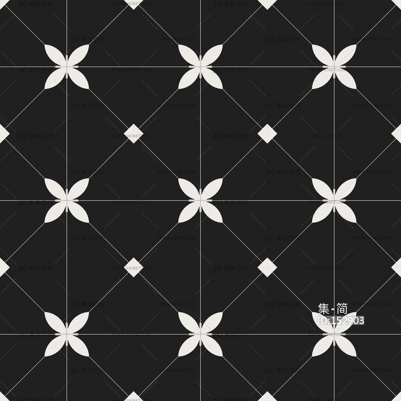 法式中古瓷砖_中古黑白花砖瓷砖_无缝几何拼花墙砖贴图
