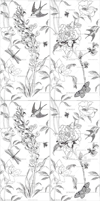 黑白燕子植物花图贴图