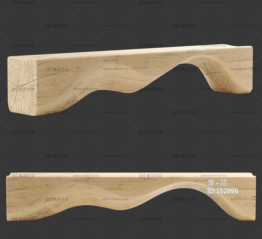 北欧长凳，公共座椅长条凳，3D模型