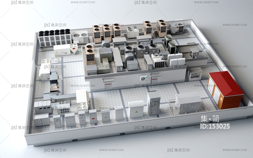工业设备_现代楼顶空调外机配电箱，空调外机中央空调管道3D模型