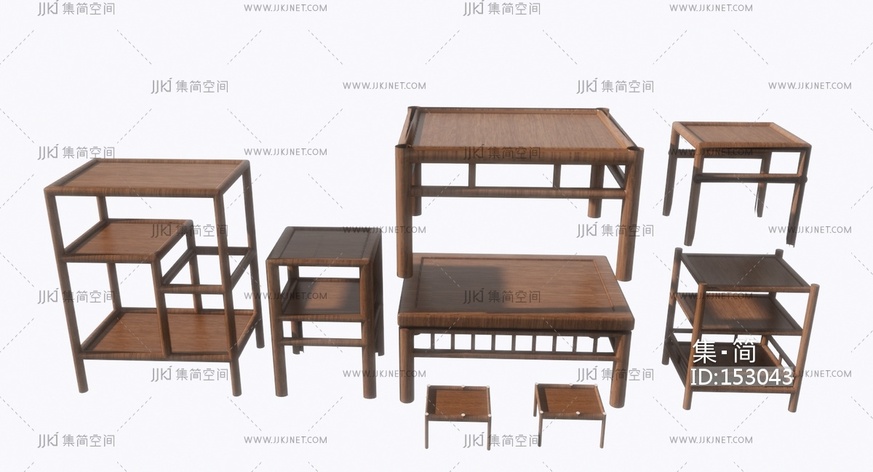 中式置物架_茶几_凳子_椅子SU模型