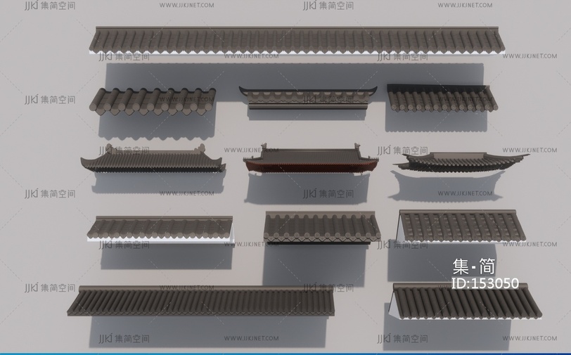 新中式屋檐瓦片屋顶SU模型