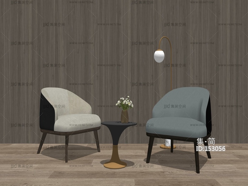 现代单人沙发边几SU模型