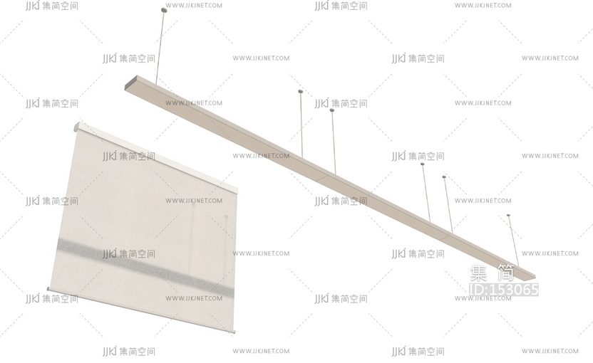办公卷帘窗帘，长条吊灯su模型