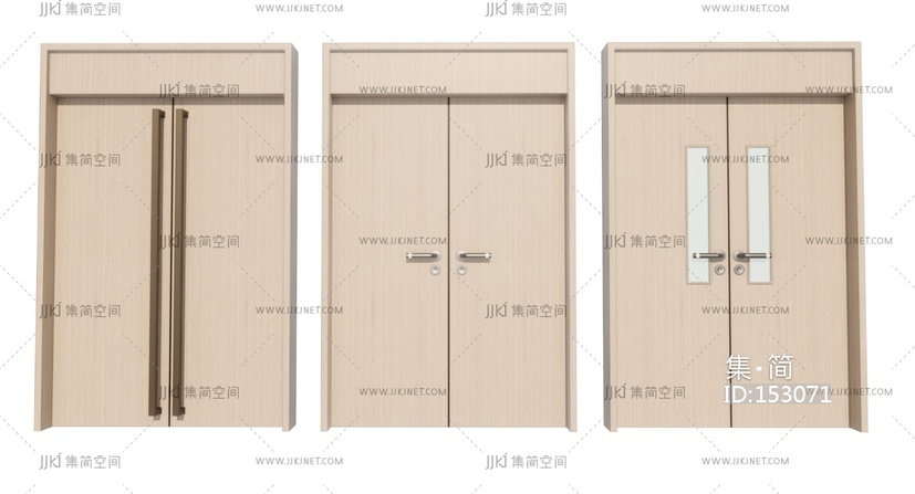 现代常用工装双开门消防门，长拉手门su模型