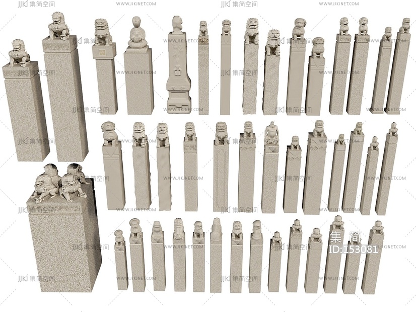 中式其他景观小品_石雕柱子石柱_3D模型