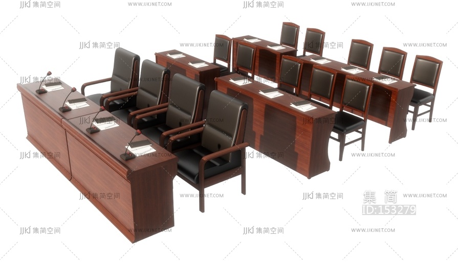 现代会议桌椅_主席桌椅组合SU模型