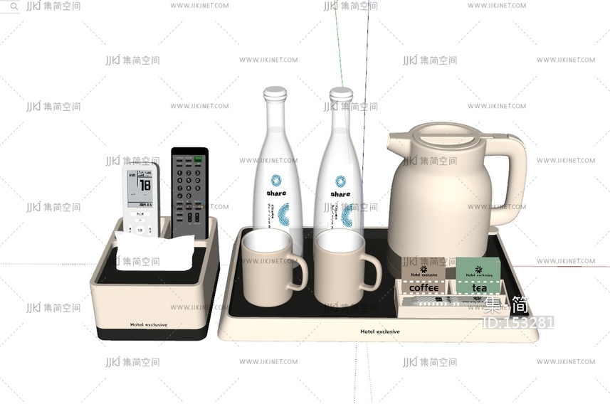 茶具_电水壶_遥控器托盘客房设备SU模型