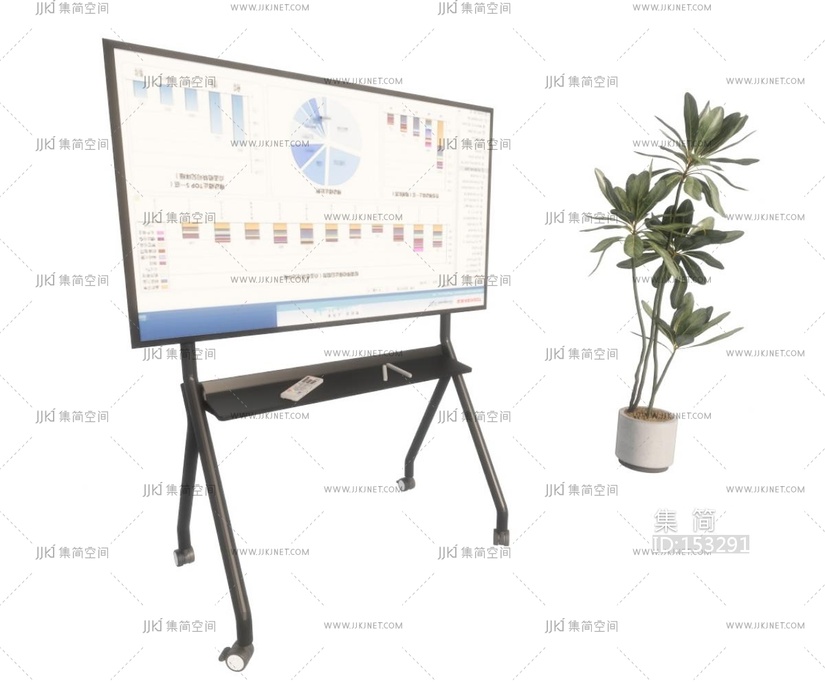 支架电视,电视支架盆栽绿植SU模型