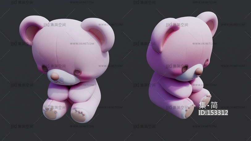粉色小熊毛绒玩具 su草图模型