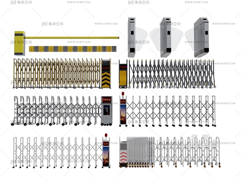 现代电动伸缩门_自动收缩门__学校推拉收缩_收费杆_闸机3D模型