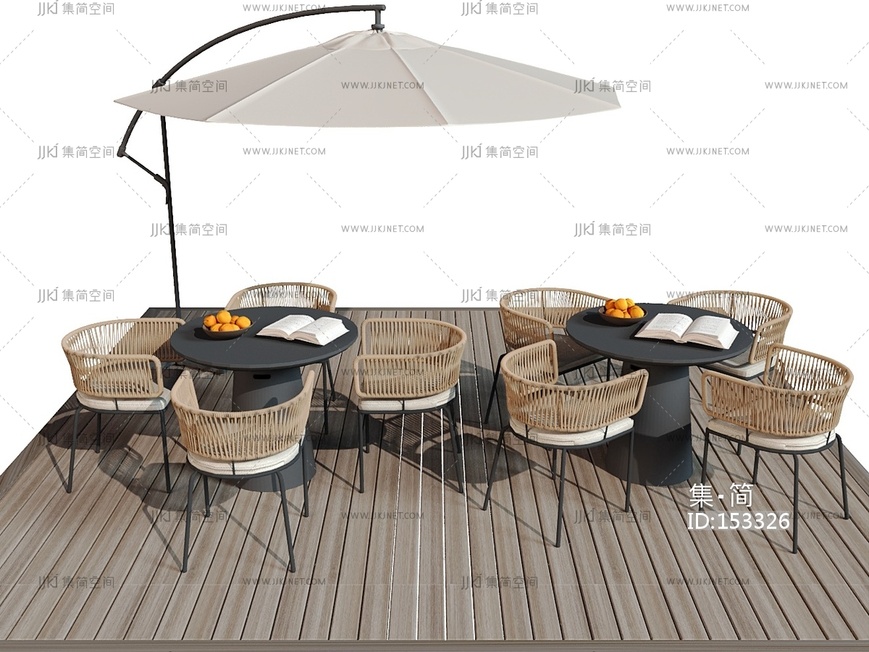 现代户外桌椅_休闲椅_洽谈桌椅_户外椅_户外餐桌_遮阳伞3D模型