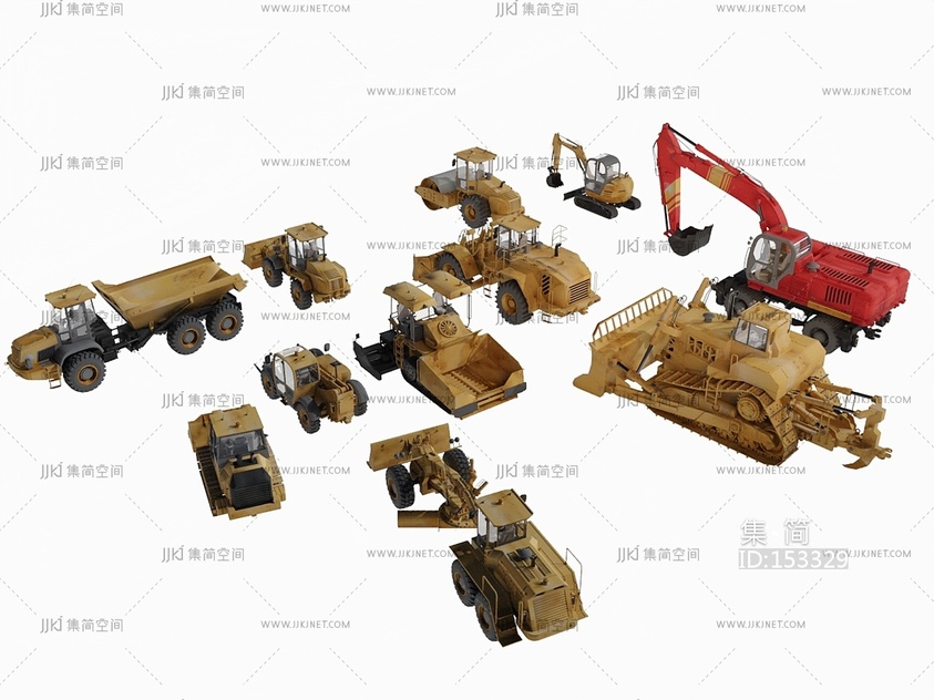 施工工程车组合3D模型