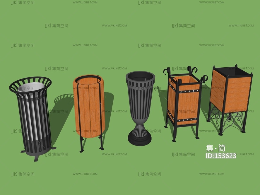 现代风格户外景观垃圾桶 su草图模型